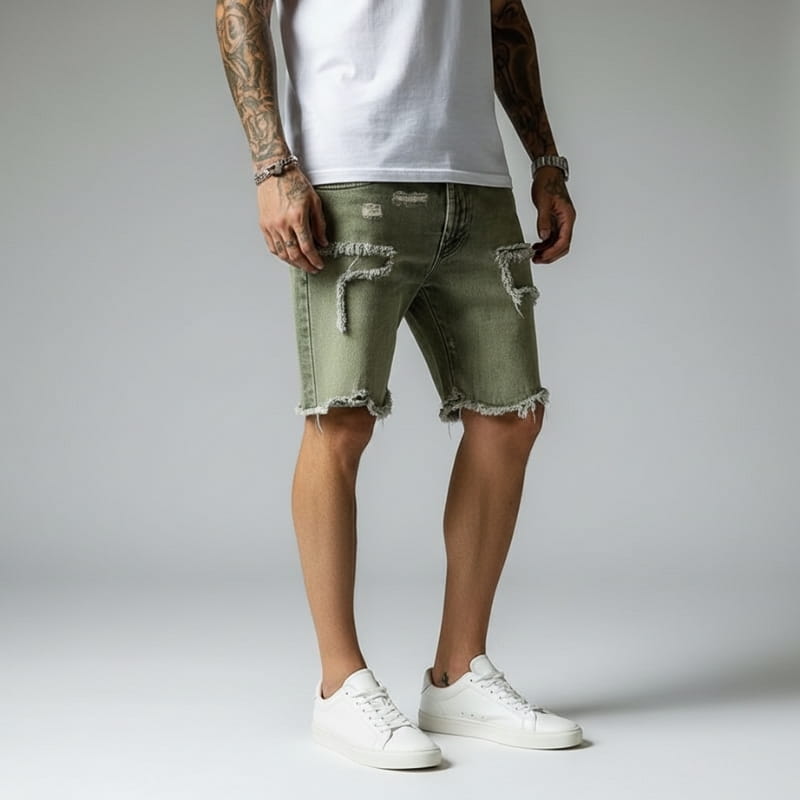 Orion Vintage Distressed Stretch Denim Shorts – Ripped Casual Summer Fit