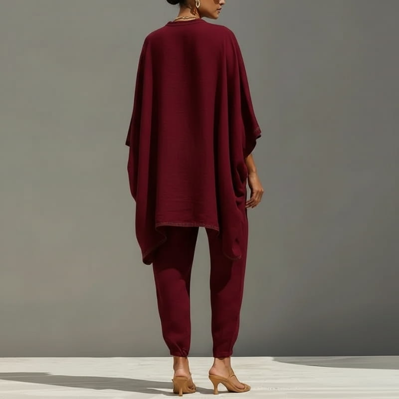 Aria Batwing Sleeve Cotton Linen Two-Piece Set – Relaxed Draped Casual Matching Outfit