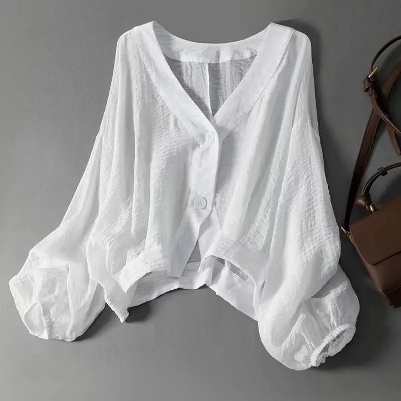 Margaret Cotton Linen Batwing Sleeve Blouse – Loose Fit Lightweight Casual Shirt