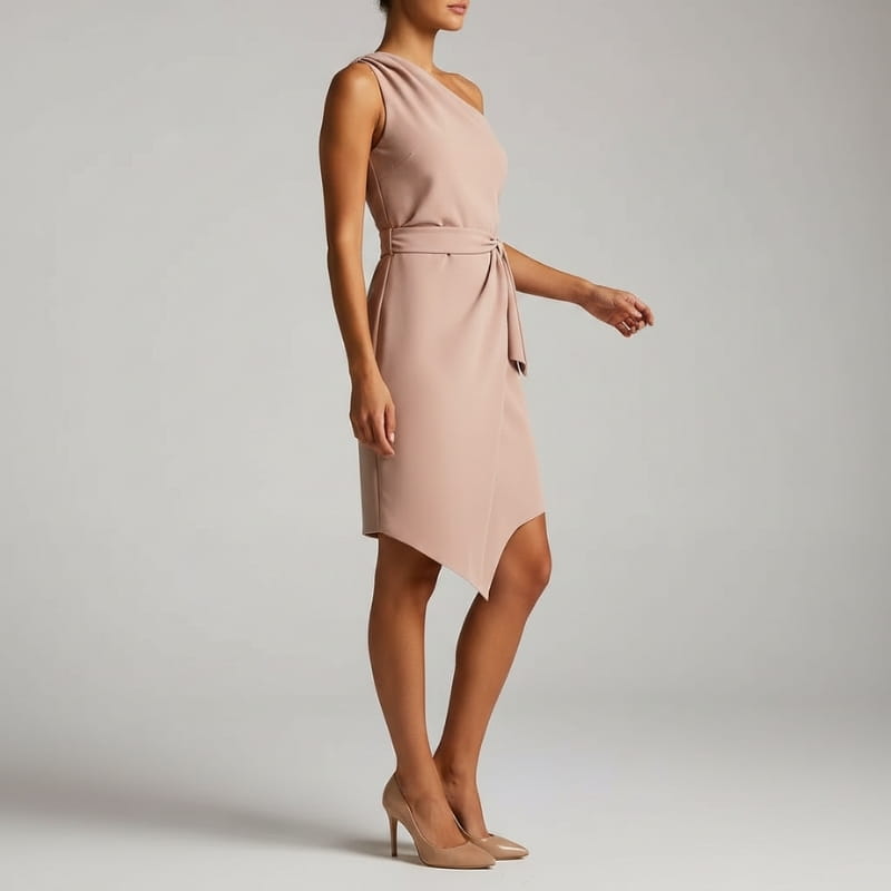 Donna One-Shoulder Draped Waist Mini Dress – Structured Fitted Cocktail Evening Dress