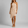 Donna One-Shoulder Draped Waist Mini Dress – Structured Fitted Cocktail Evening Dress