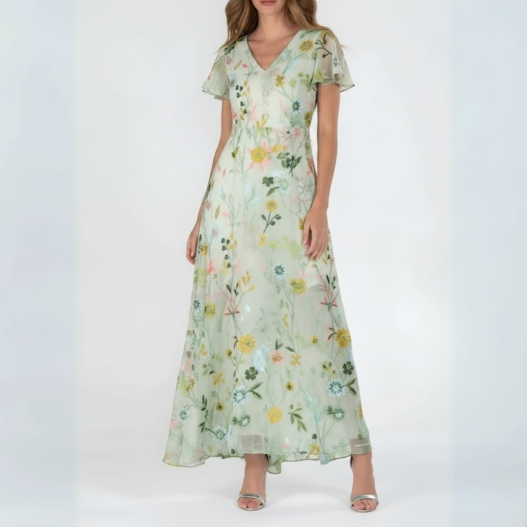 Isabella Luxe Chiffon Floral Maxi Dress – Elegant Breathable Flowy Silhouette
