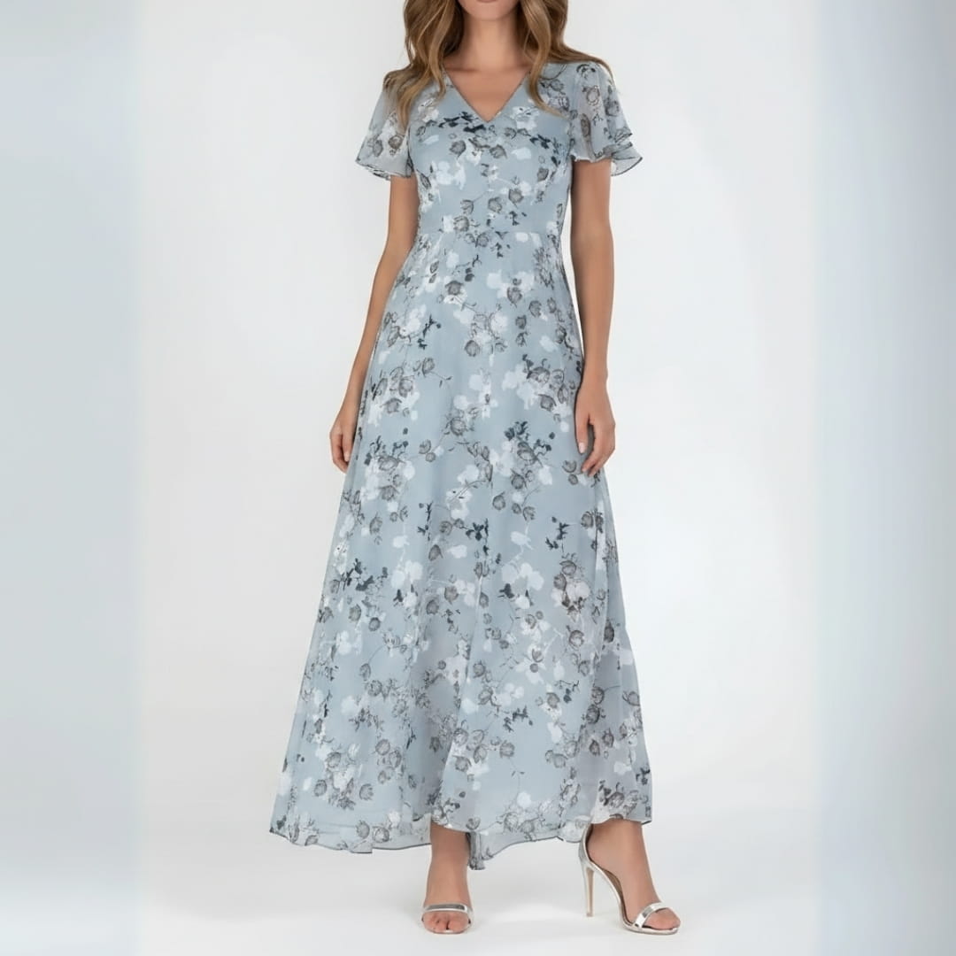 Isabella Luxe Chiffon Floral Maxi Dress – Elegant Breathable Flowy Silhouette