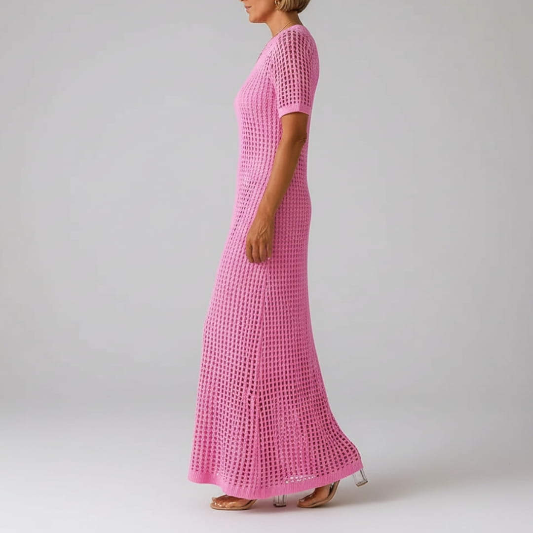 Rose Luxe Cut-Out Layered Maxi Dress – Boho Chic Breathable Two-Piece Summer Dress