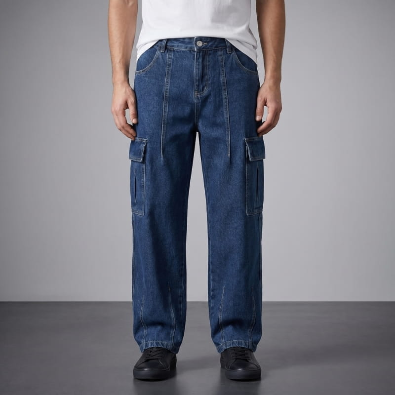 Noel Washed Cargo Denim Pants – Relaxed Utility Streetwear Fit