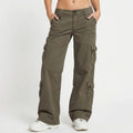Sienna Washed Cotton Low Rise Wide Leg Cargo Pants – Utility Streetwear Trousers