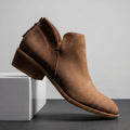 Vivienne Low Heel Leather Ankle Boots – Side-Split Back Zipper Comfort Style