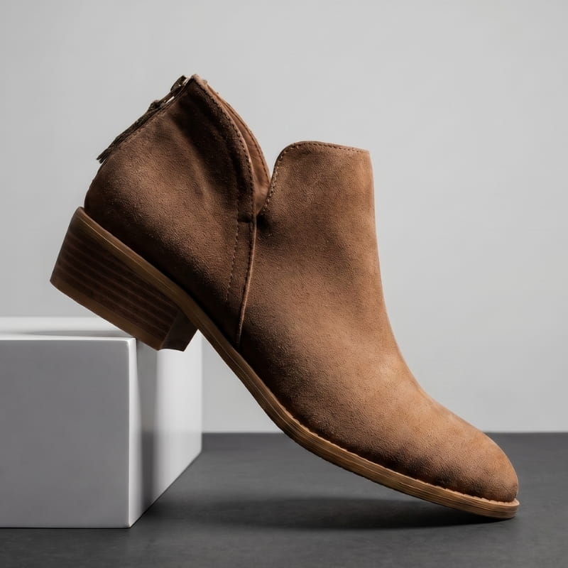 Vivienne Low Heel Leather Ankle Boots – Side-Split Back Zipper Comfort Style
