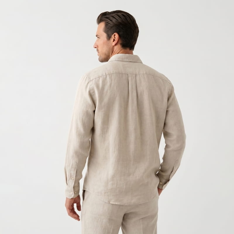 Harold Cotton Linen Utility Shirt – Double Chest Pocket Point Collar Long Sleeve Casual Top