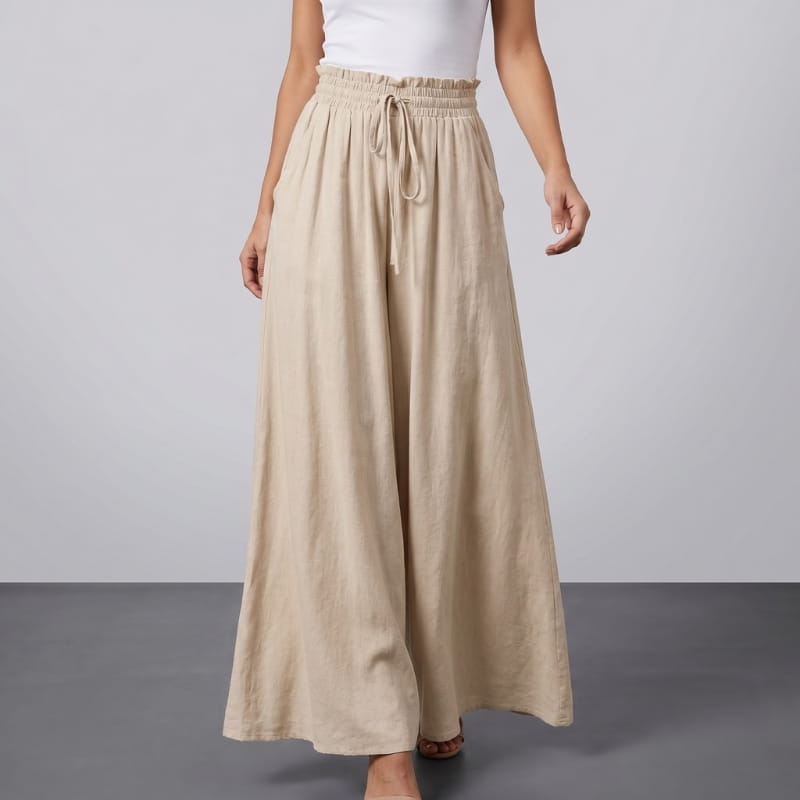 Carmen Linen High Waist Wide Leg Pants – Relaxed A-Line Elegance