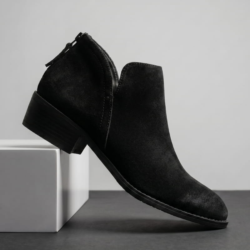 Vivienne Low Heel Leather Ankle Boots – Side-Split Back Zipper Comfort Style