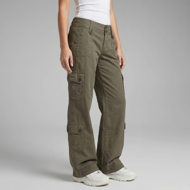 Sienna Washed Cotton Low Rise Wide Leg Cargo Pants – Utility Streetwear Trousers