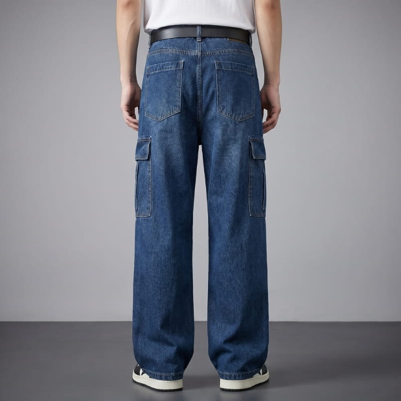 Noel Washed Cargo Denim Pants – Relaxed Utility Streetwear Fit