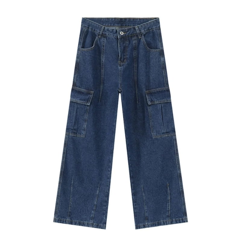 Noel Washed Cargo Denim Pants – Relaxed Utility Streetwear Fit