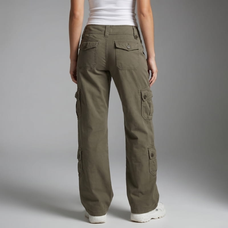 Sienna Washed Cotton Low Rise Wide Leg Cargo Pants – Utility Streetwear Trousers