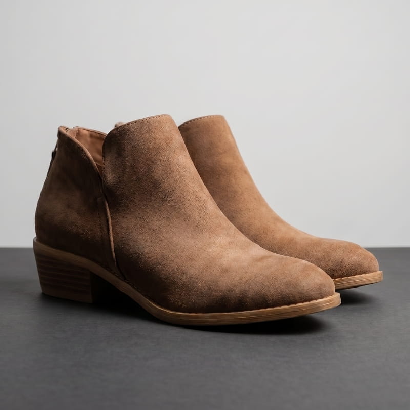 Vivienne Low Heel Leather Ankle Boots – Side-Split Back Zipper Comfort Style