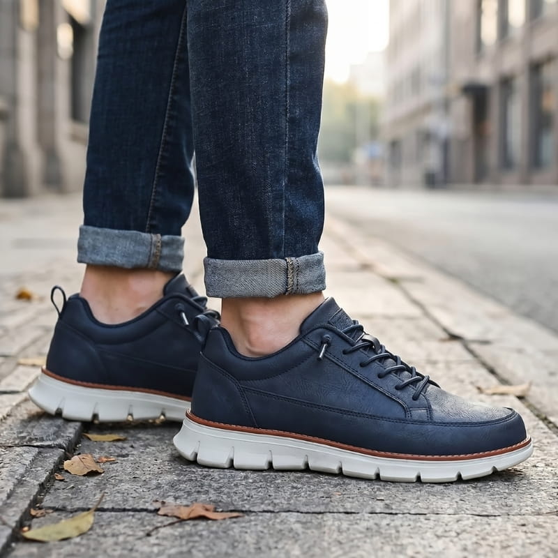 Jeorge Lightweight Lace Up Leather Sneakers – Cushioned Everyday Casual Shoes