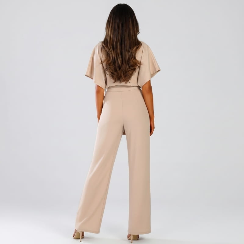 Nadia Woven Wide Leg Jumpsuit – Bateau Neck Dolman Sleeve Self-Tie Belt Elegant Occasion Outfit