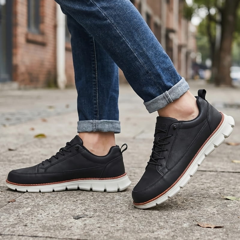 Jeorge Lightweight Lace Up Leather Sneakers – Cushioned Everyday Casual Shoes