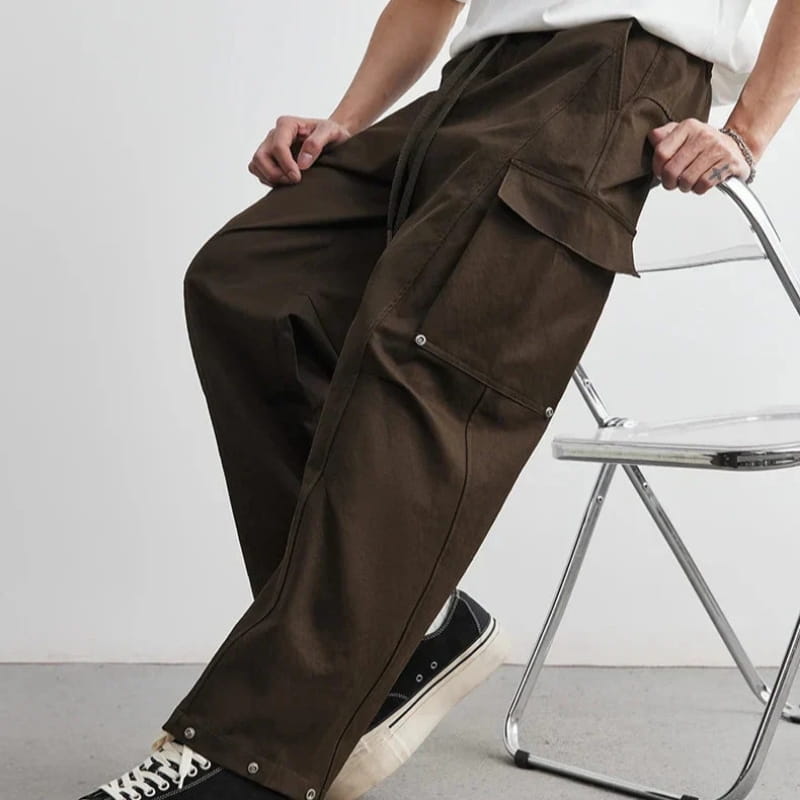 Ronny Utility Cotton Canvas Wide-Leg Cargo Pants – Relaxed Streetwear Utility Trousers