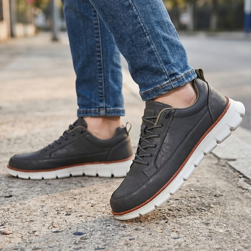 Jeorge Lightweight Lace Up Leather Sneakers – Cushioned Everyday Casual Shoes