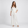 Selene Woven Wide Leg Jumpsuit – Deep V-Neck Obi Waist Dolman Sleeve Elegant Casual Outfit
