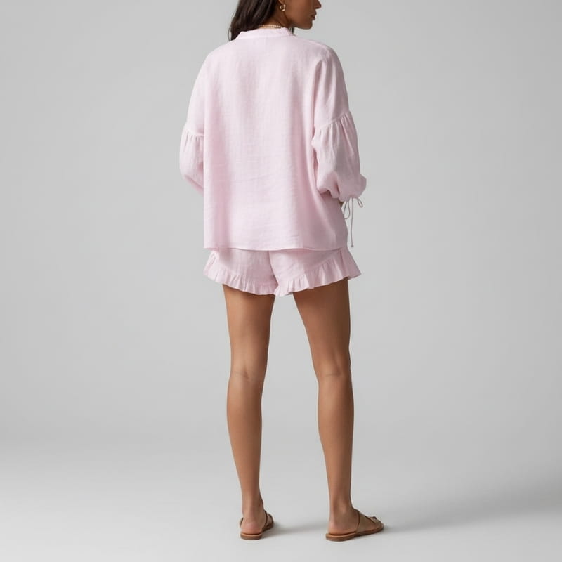 Aveline Puff Sleeve Two Piece Short Set Soft Fabric Relaxed Summer Outfit