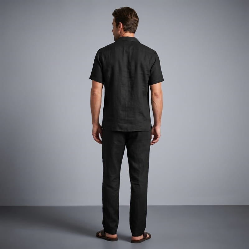 Kevin Linen Two-Piece Set – Cuban Collar Shirt Straight Leg Trouser Relaxed Resort Casual Outfit
