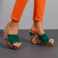 Clara Velvet Wedge Sandals – Artistic Floral Slip-On Summer Footwear