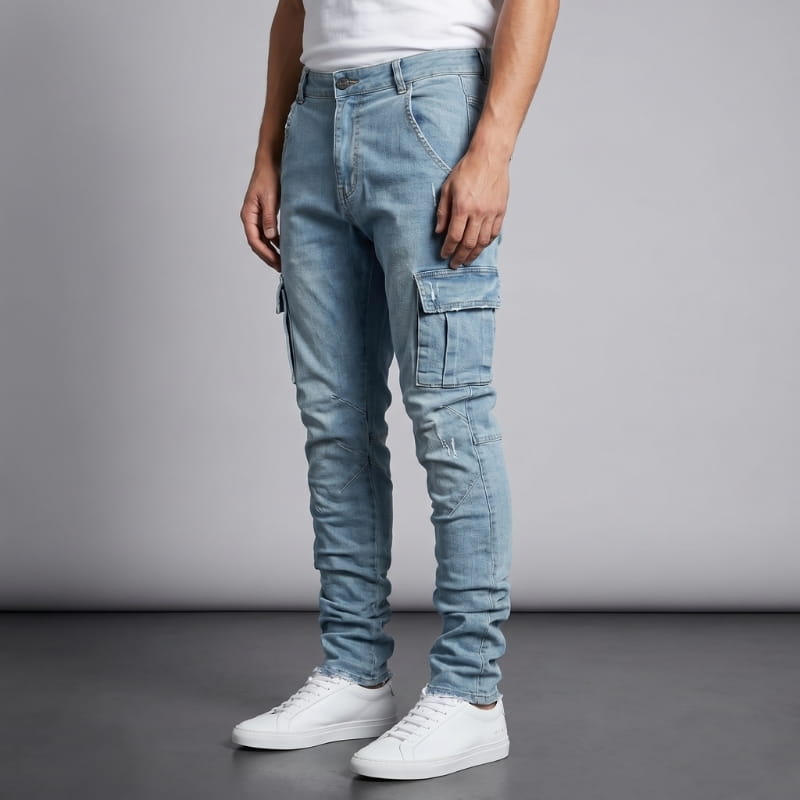 Brian Atelier Slim Stretch Cargo Denim Jeans – Modern Tapered Utility