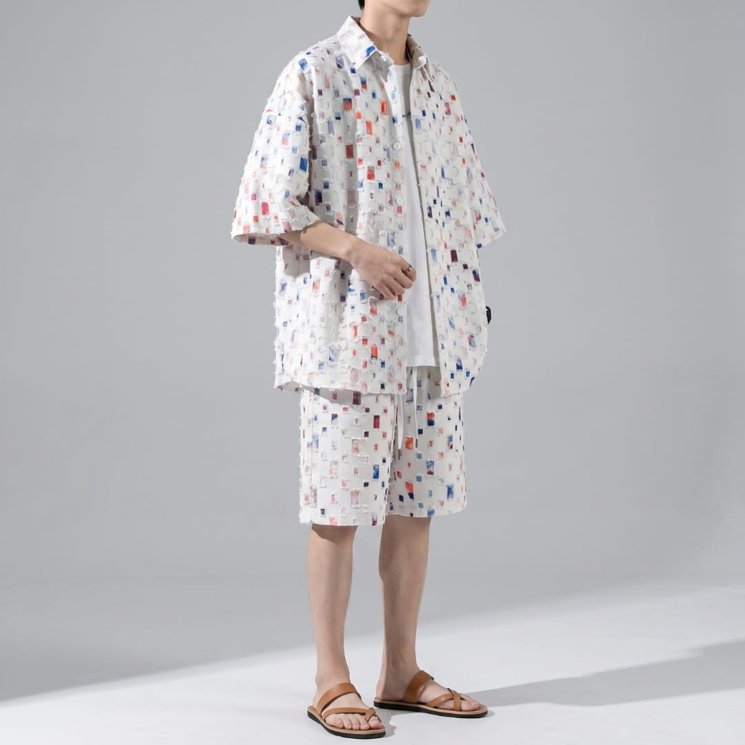 Hugo Cotton Blend Textured Two Piece Set – Relaxed Fit Summer Outfit