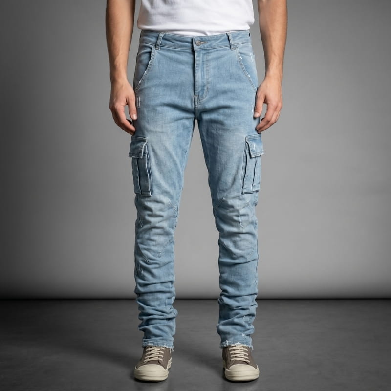 Brian Atelier Slim Stretch Cargo Denim Jeans – Modern Tapered Utility