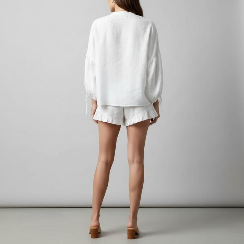 Aveline Puff Sleeve Two Piece Short Set Soft Fabric Relaxed Summer Outfit