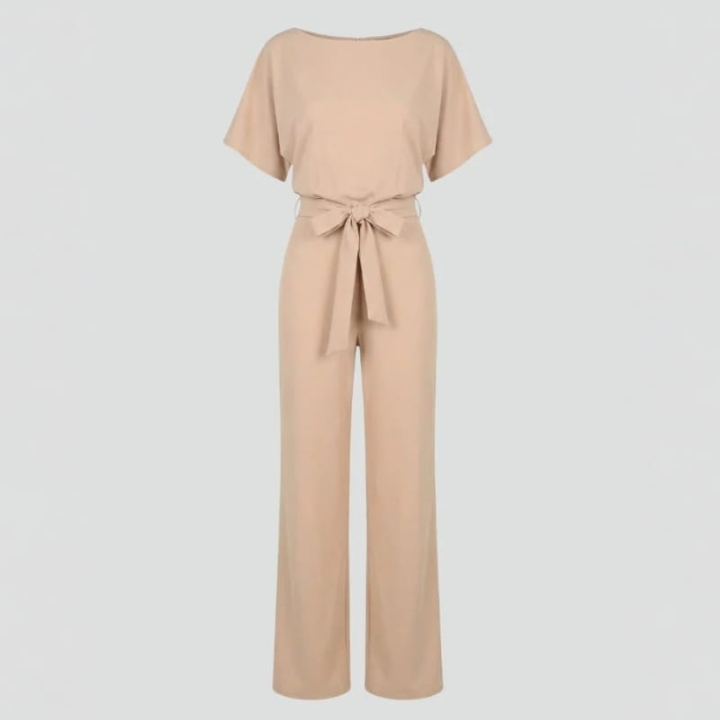 Nadia Woven Wide Leg Jumpsuit – Bateau Neck Dolman Sleeve Self-Tie Belt Elegant Occasion Outfit