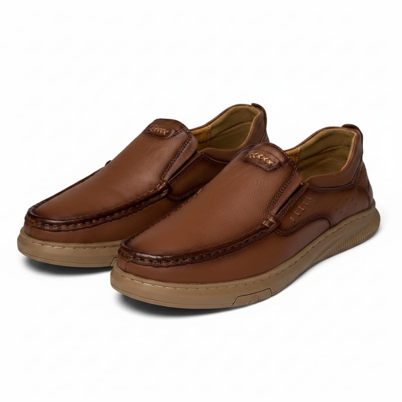 Edward Smooth Leather Slip-On Loafers – Flexible Comfort Sole Casual Shoes