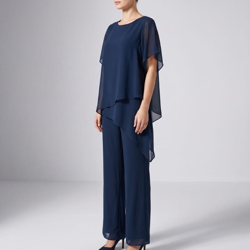 Selene Layered Top Wide Leg Pants Set Relaxed Draped Two Piece Casual Wear