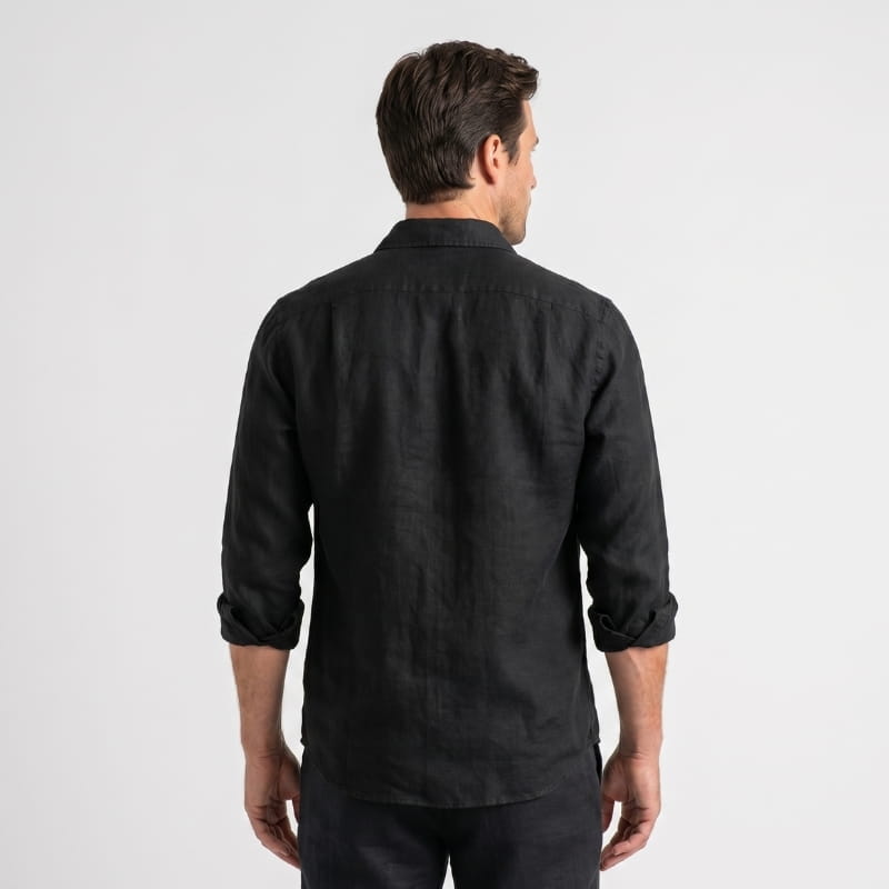 Harold Cotton Linen Utility Shirt – Double Chest Pocket Point Collar Long Sleeve Casual Top