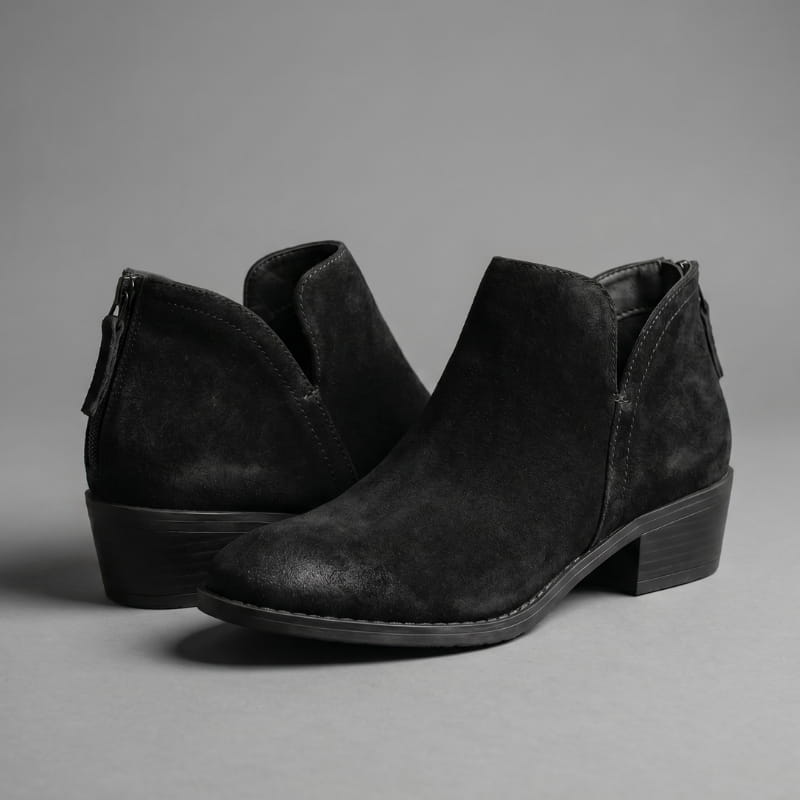 Vivienne Low Heel Leather Ankle Boots – Side-Split Back Zipper Comfort Style