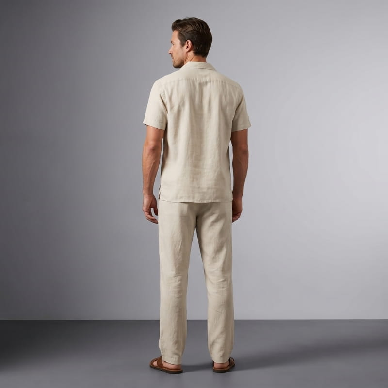 Kevin Linen Two-Piece Set – Cuban Collar Shirt Straight Leg Trouser Relaxed Resort Casual Outfit
