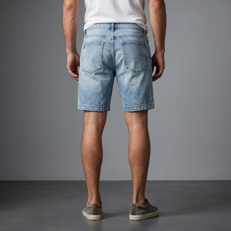 Erwin Light Wash Denim Shorts – Relaxed Wide Leg Vintage Button Fly Casual Summer Bottoms