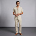 Kevin Linen Two-Piece Set – Cuban Collar Shirt Straight Leg Trouser Relaxed Resort Casual Outfit