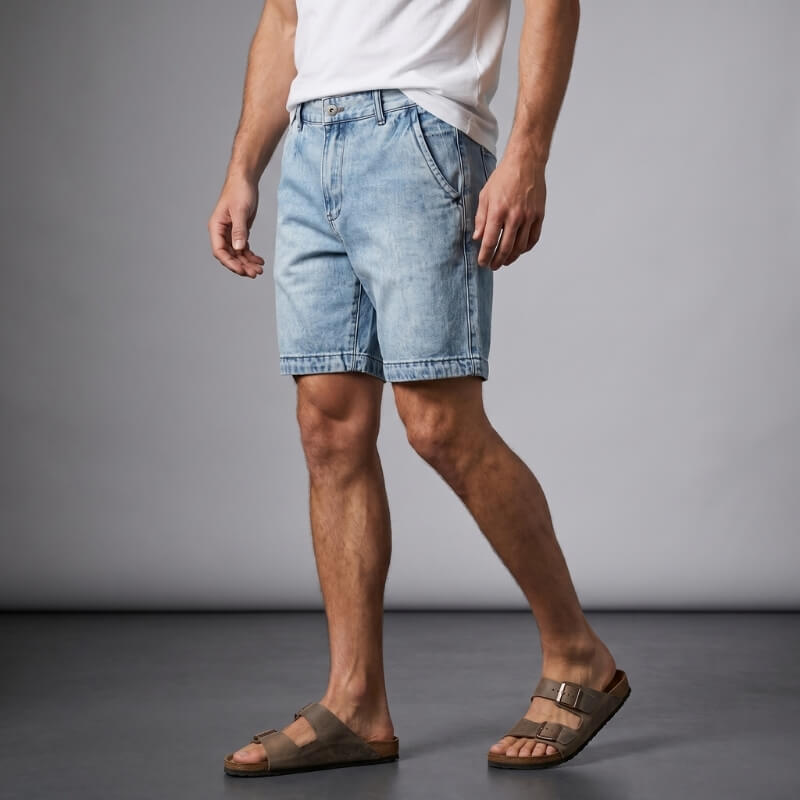 Erwin Light Wash Denim Shorts – Relaxed Wide Leg Vintage Button Fly Casual Summer Bottoms