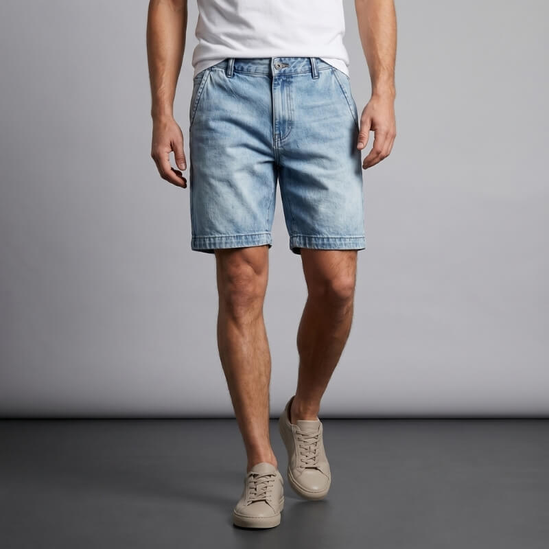 Erwin Light Wash Denim Shorts – Relaxed Wide Leg Vintage Button Fly Casual Summer Bottoms