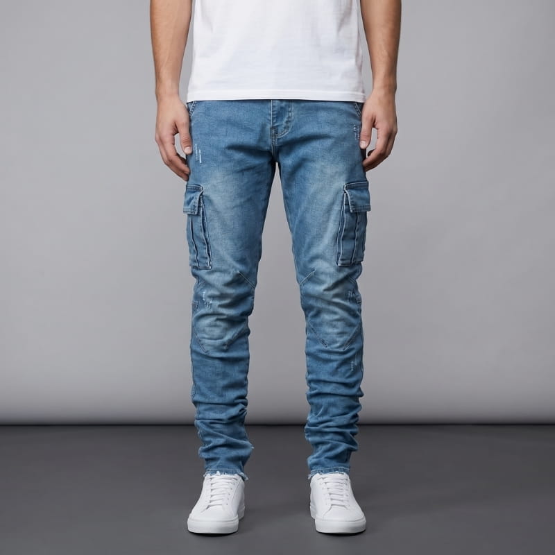 Brian Atelier Slim Stretch Cargo Denim Jeans – Modern Tapered Utility