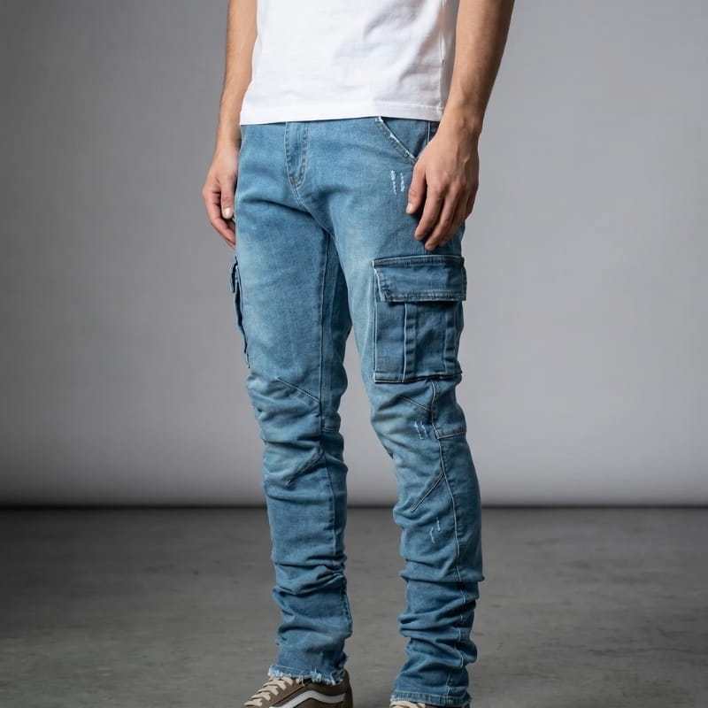 Brian Atelier Slim Stretch Cargo Denim Jeans – Modern Tapered Utility