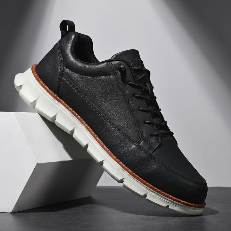 Jeorge Lightweight Lace Up Leather Sneakers – Cushioned Everyday Casual Shoes
