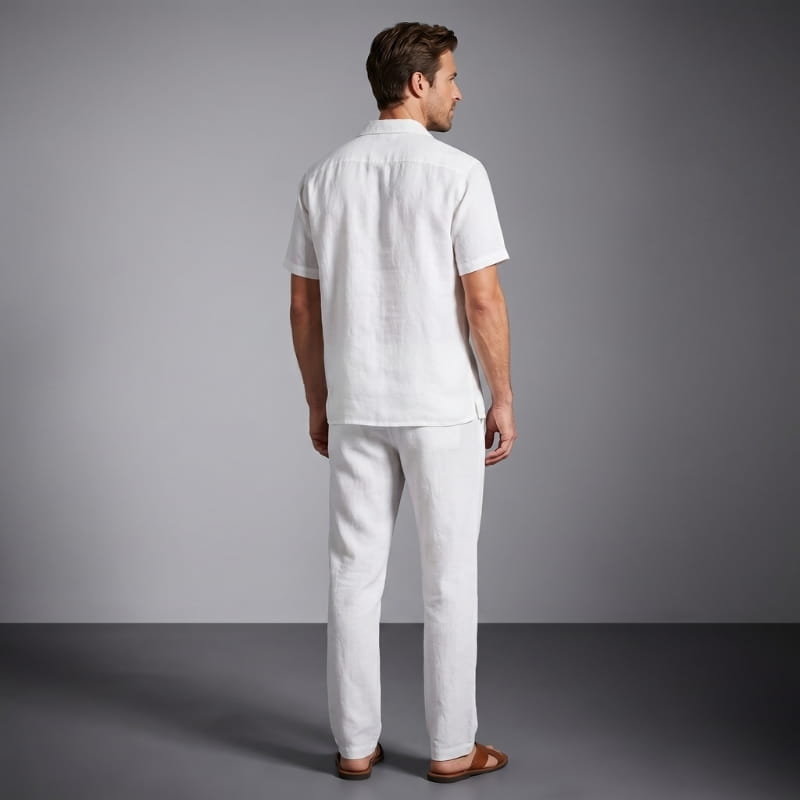 Kevin Linen Two-Piece Set – Cuban Collar Shirt Straight Leg Trouser Relaxed Resort Casual Outfit