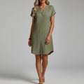 Riviera Cotton Blend V-Neck Shirt Dress – Lightweight Button Front Mini Casual Wear