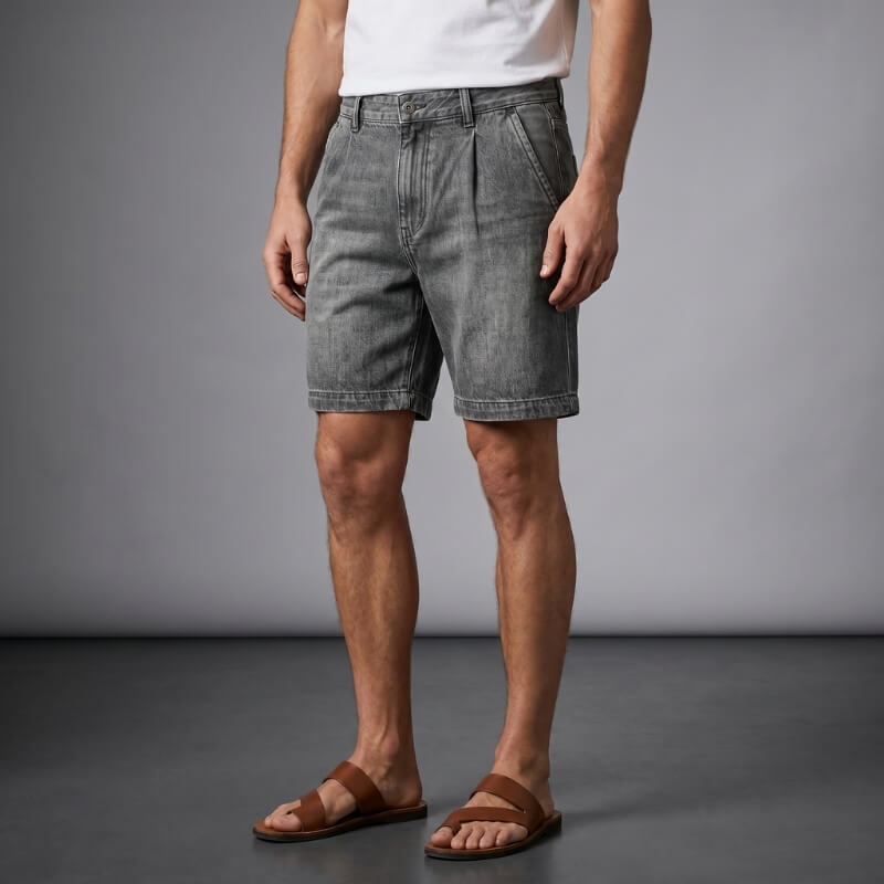 Erwin Light Wash Denim Shorts – Relaxed Wide Leg Vintage Button Fly Casual Summer Bottoms