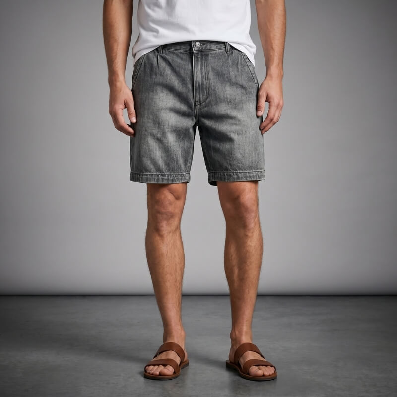 Erwin Light Wash Denim Shorts – Relaxed Wide Leg Vintage Button Fly Casual Summer Bottoms